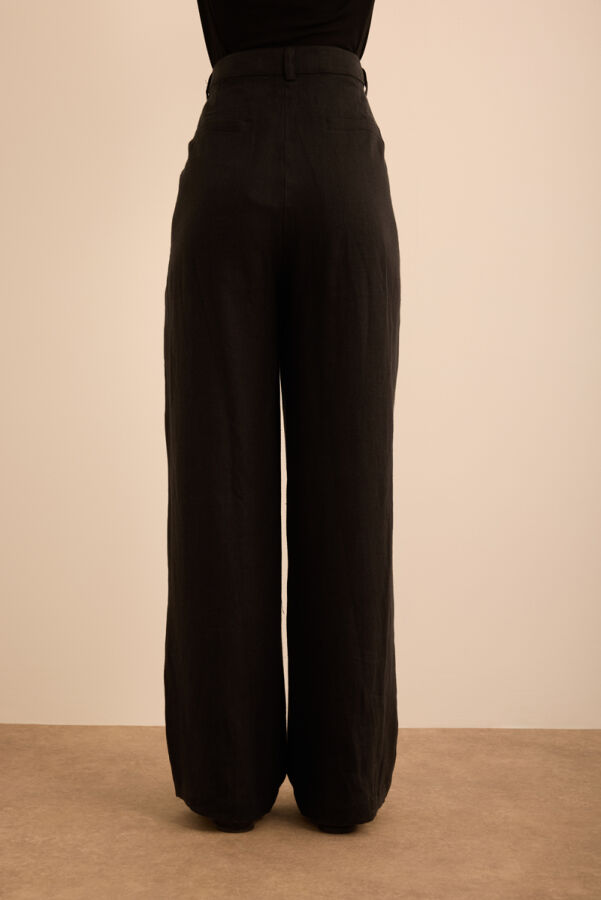 Siyah Keten Pantolon - 6