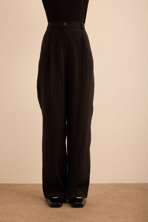 Siyah Keten Pantolon - Aker (1)