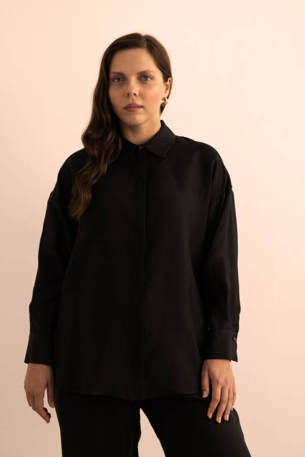 Siyah Keten Tunik - Aker