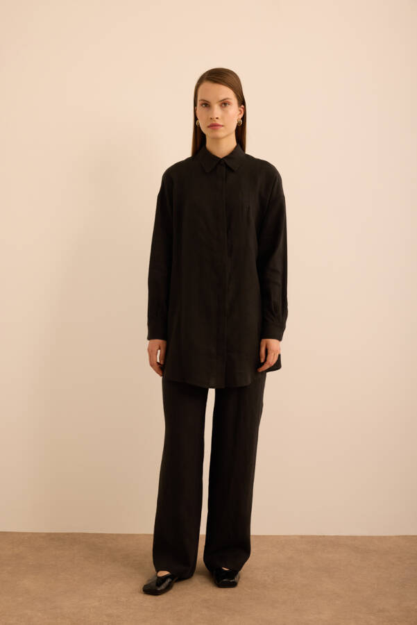 Siyah Keten Tunik - 1