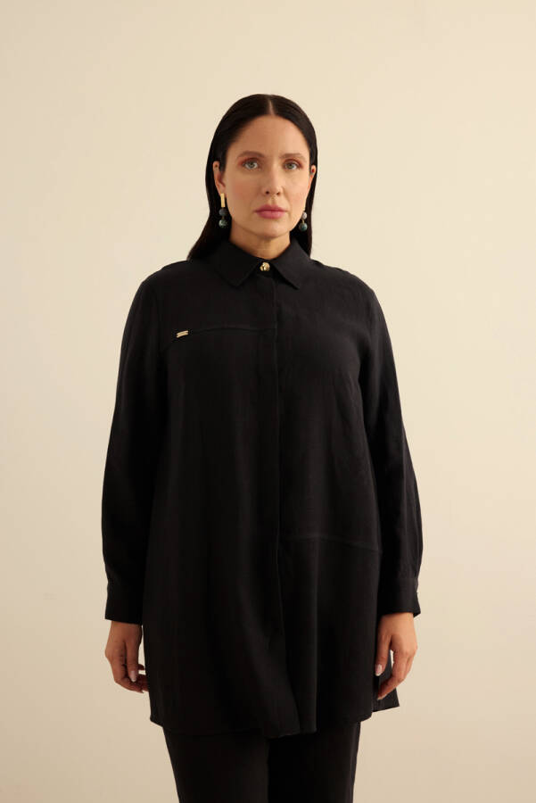 Siyah Keten Tunik - Aker
