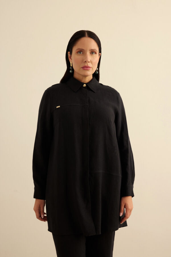Siyah Keten Tunik - Aker