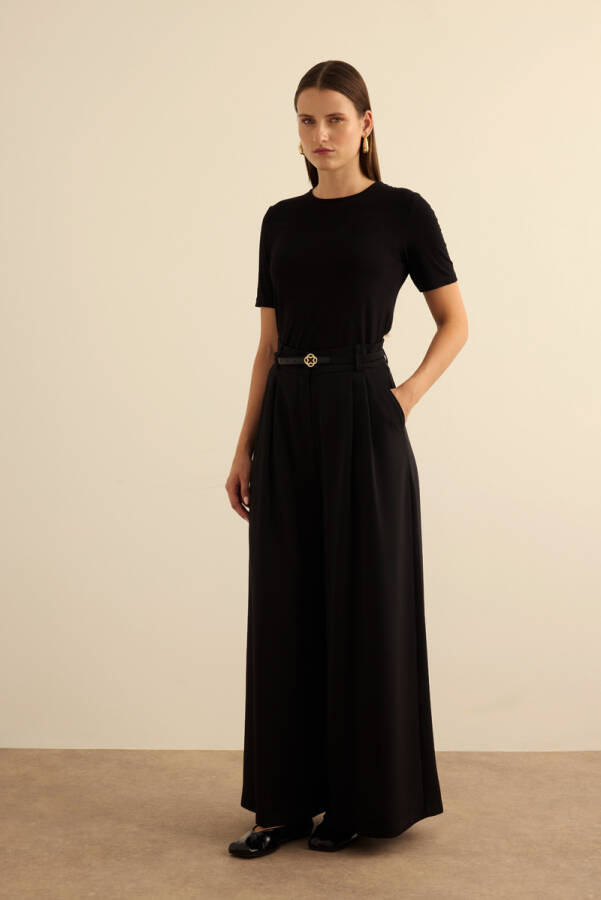 Siyah Klasik Dokuma Pantolon Etek - Aker