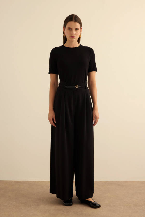 Siyah Klasik Dokuma Pantolon Etek - Aker (1)