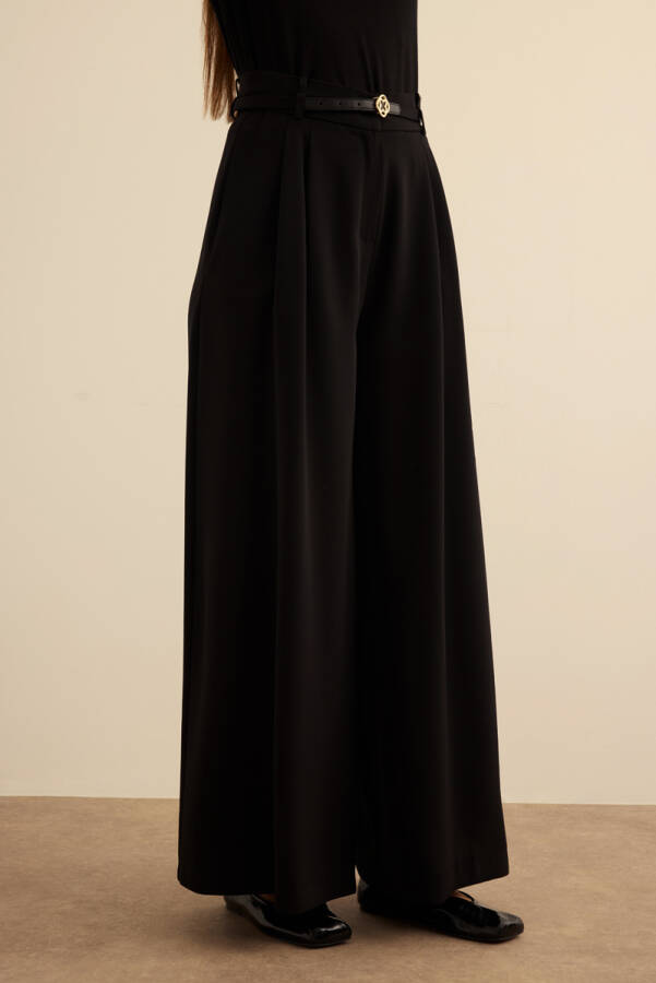 Siyah Klasik Dokuma Pantolon Etek - 4