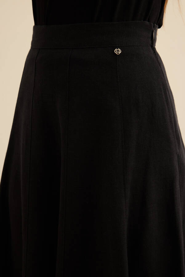 Siyah Kloş Yırtmaçllı Keten Etek - 5