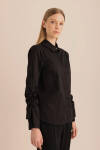 Siyah Kolları Büzgü Detaylı Cotton Gömlek - 2