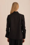 Siyah Kolları Büzgü Detaylı Cotton Gömlek - 7