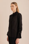 Siyah Kolları Büzgü Detaylı Cotton Gömlek - 5
