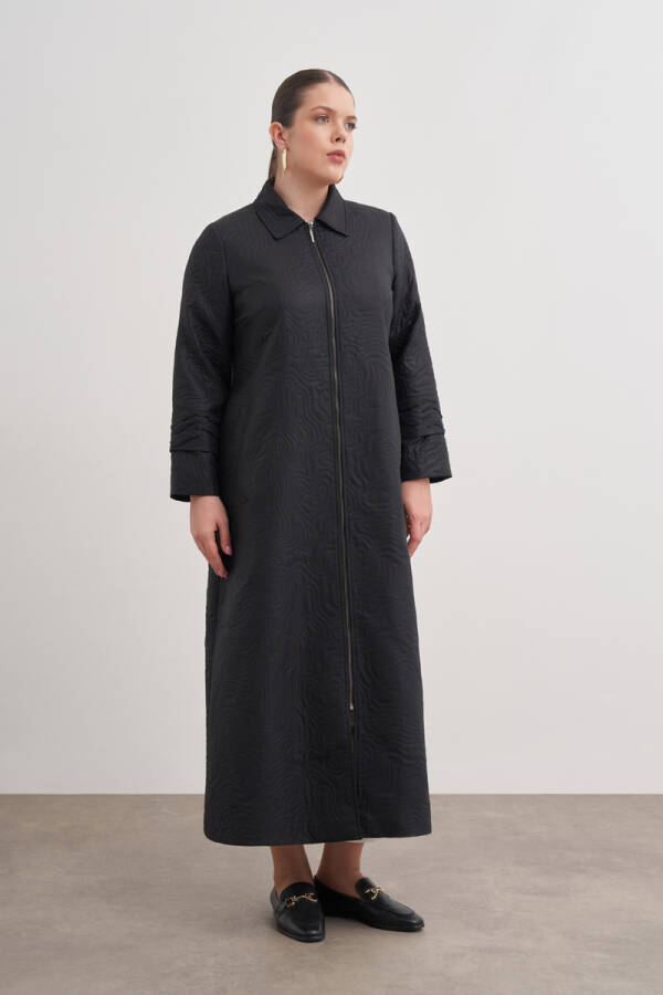 Siyah Kolları Detaylı Fermuarlı Pardösü - Aker (1)