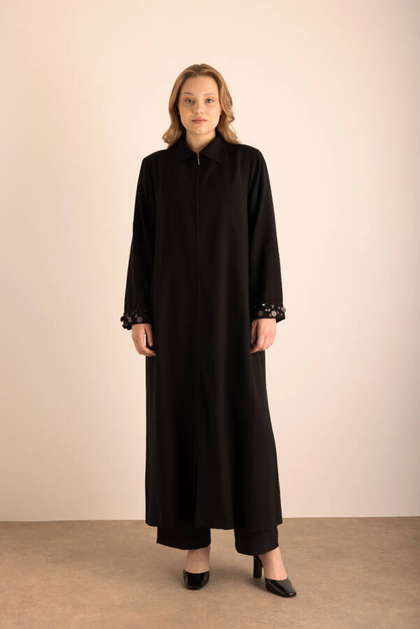 Siyah Kolları İşleme Detaylı Pardösü - 3