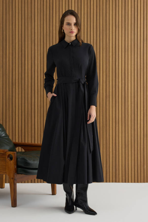 Siyah Koton Elbise - Aker