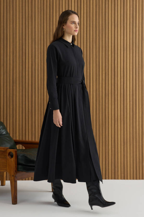 Siyah Koton Elbise - Aker (1)