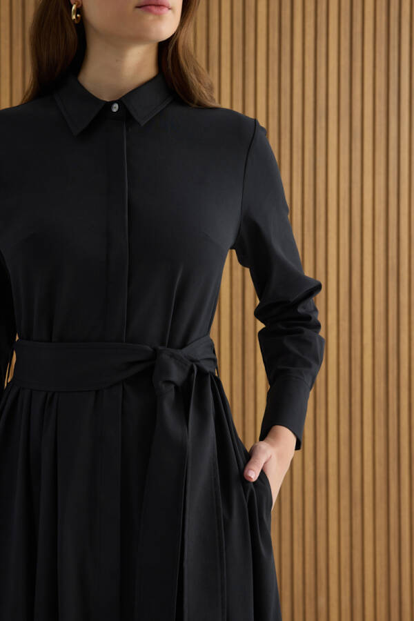 Siyah Koton Elbise - 5