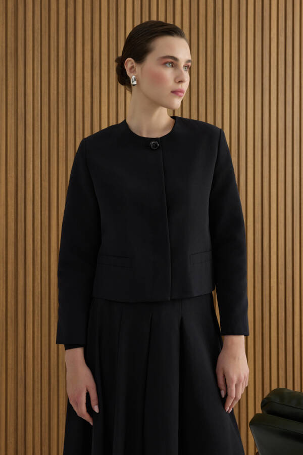 Siyah Koton Kısa Ceket - 4
