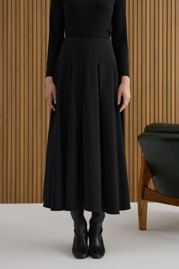 Siyah Koton Pileli Etek - 3