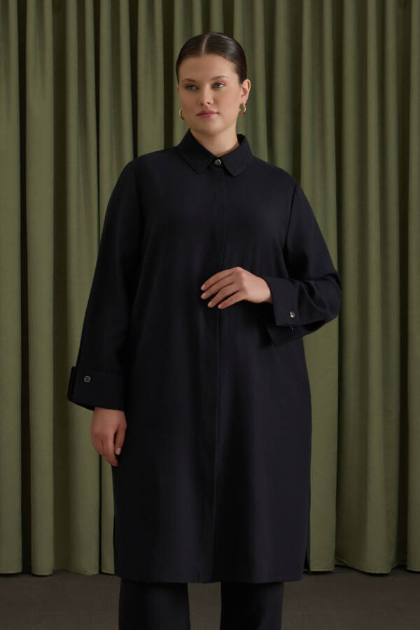 Siyah Koza Kol Düğmeli Tunik - Aker