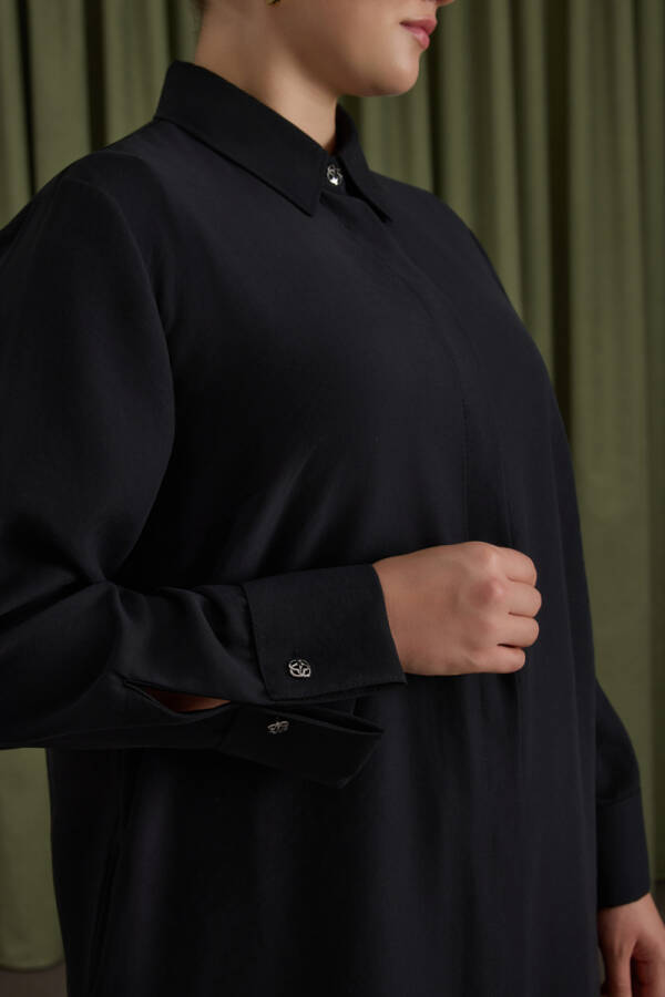 Siyah Koza Kol Düğmeli Tunik - 4