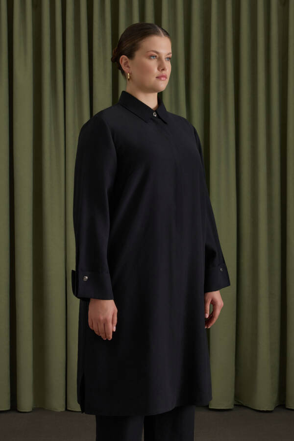 Siyah Koza Kol Düğmeli Tunik - 3