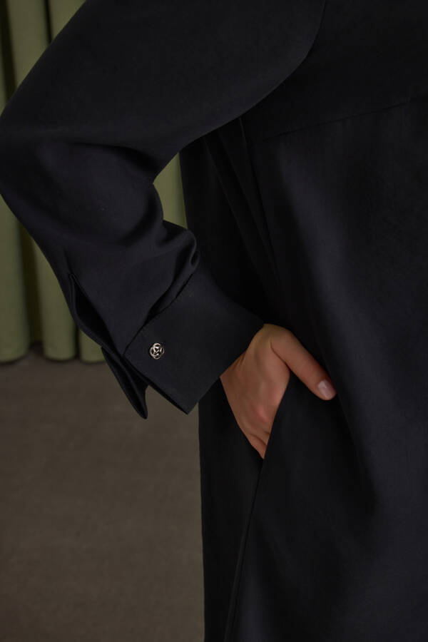 Siyah Koza Kol Düğmeli Tunik - 5