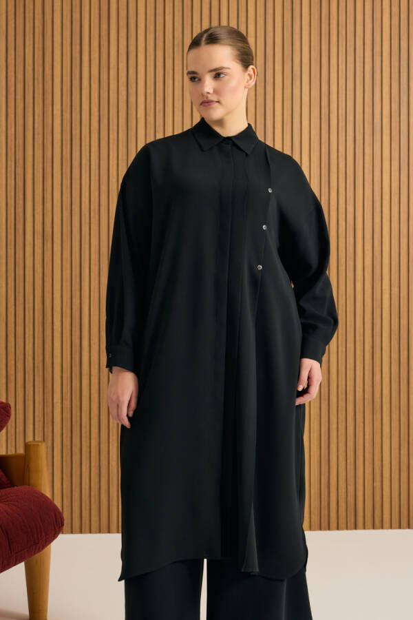 Siyah Koza Logo Detaylı Tunik - Aker