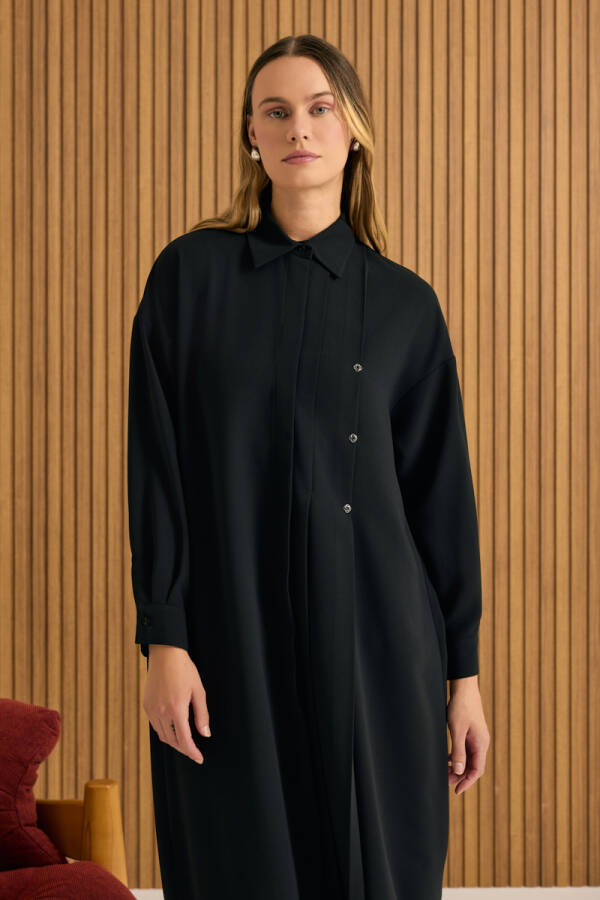 Siyah Koza Logo Detaylı Tunik - 3