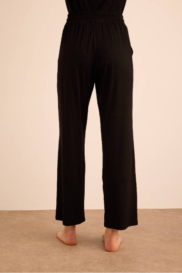 Siyah Koza Nakış Logolu Basic Viscon Örme Eşofman Altı - 2