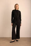 Siyah Kraş Efektli Keten Pantolon - 2