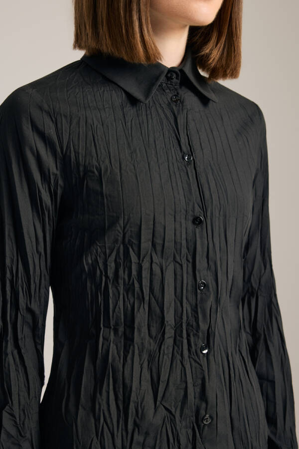 Siyah Kraşlı Cotton Gömlek - 4