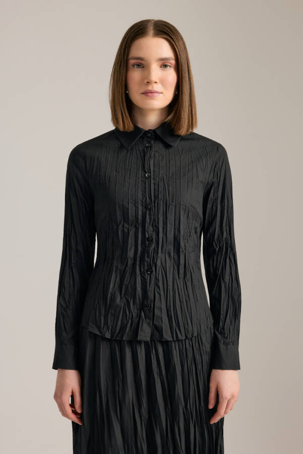 Siyah Kraşlı Cotton Gömlek - 2