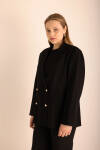 Siyah Kruvaze Dokuma Ceket - 4