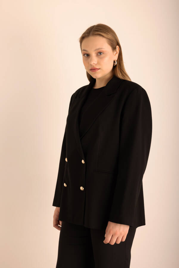 Siyah Kruvaze Dokuma Ceket - 4