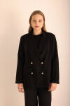 Siyah Kruvaze Dokuma Ceket - 6