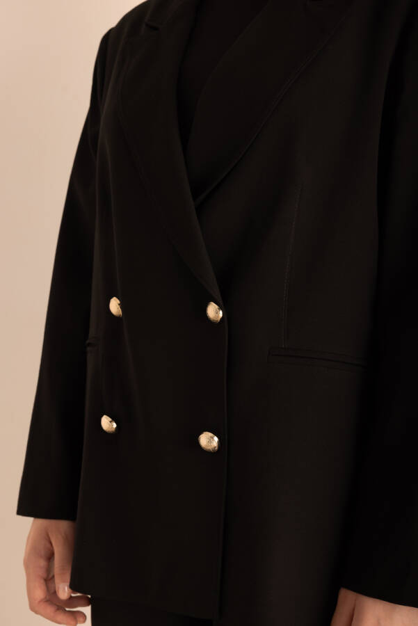 Siyah Kruvaze Dokuma Ceket - 5