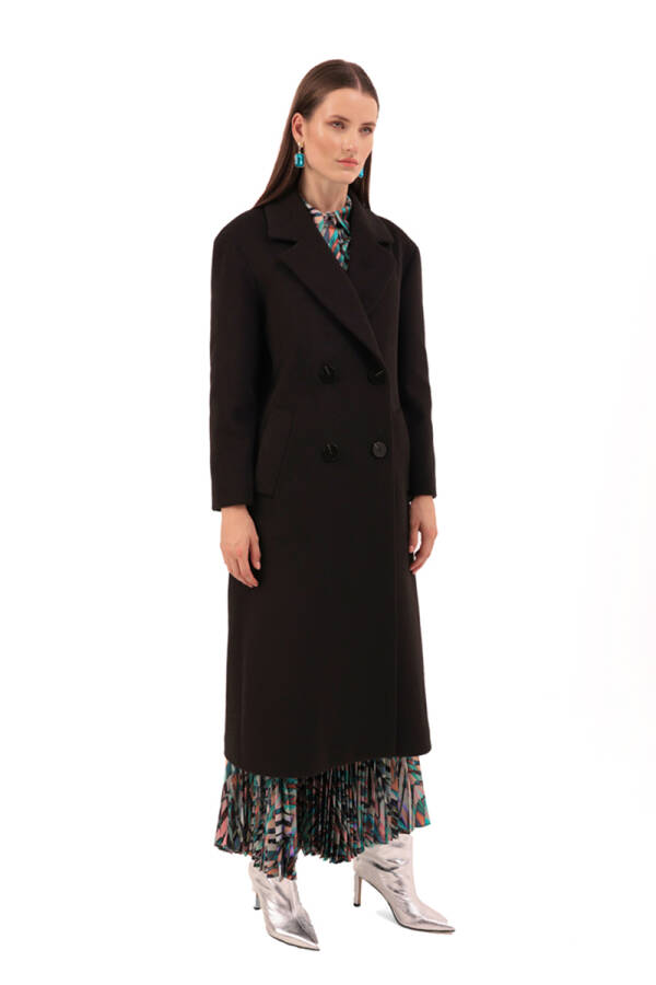 Siyah Kruvaze Kapama Kaşe Kaban - 3