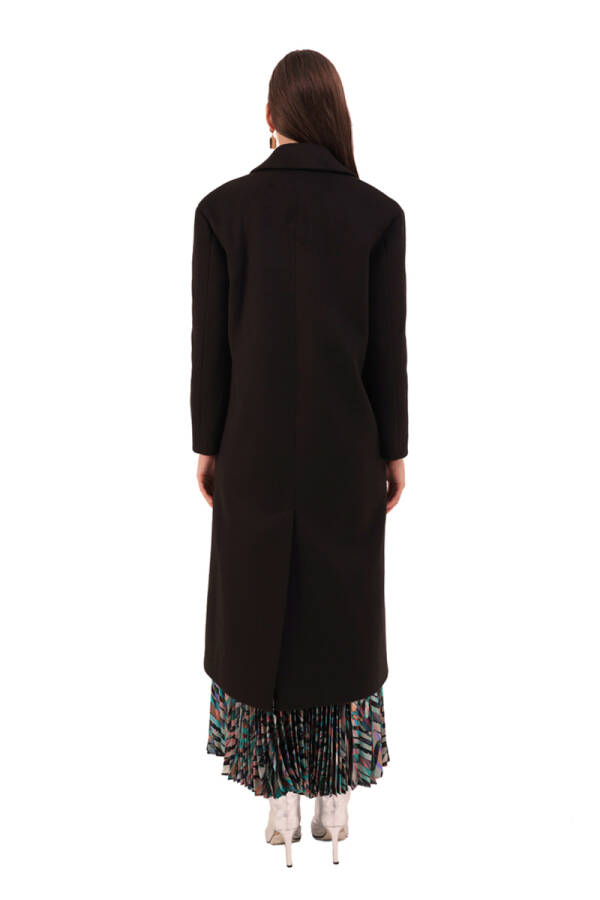 Siyah Kruvaze Kapama Kaşe Kaban - 5