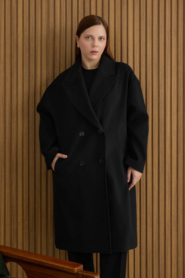 Siyah Kruvaze Kapama Manto - 2