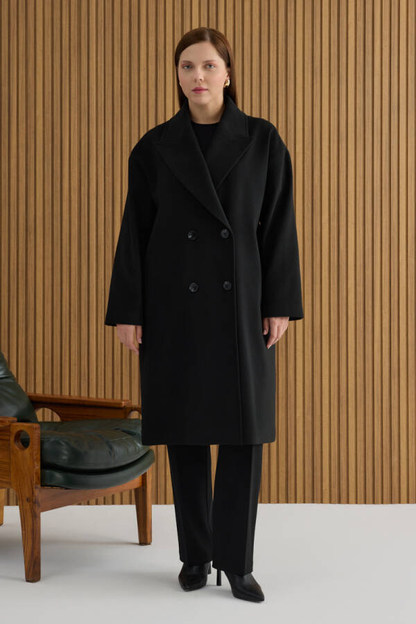 Siyah Kruvaze Kapama Manto - 3