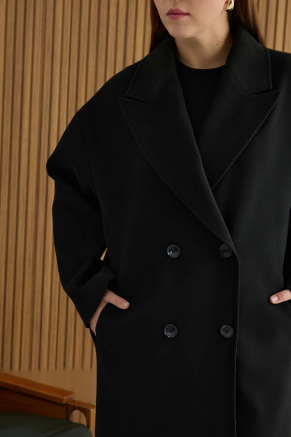 Siyah Kruvaze Kapama Manto - 5