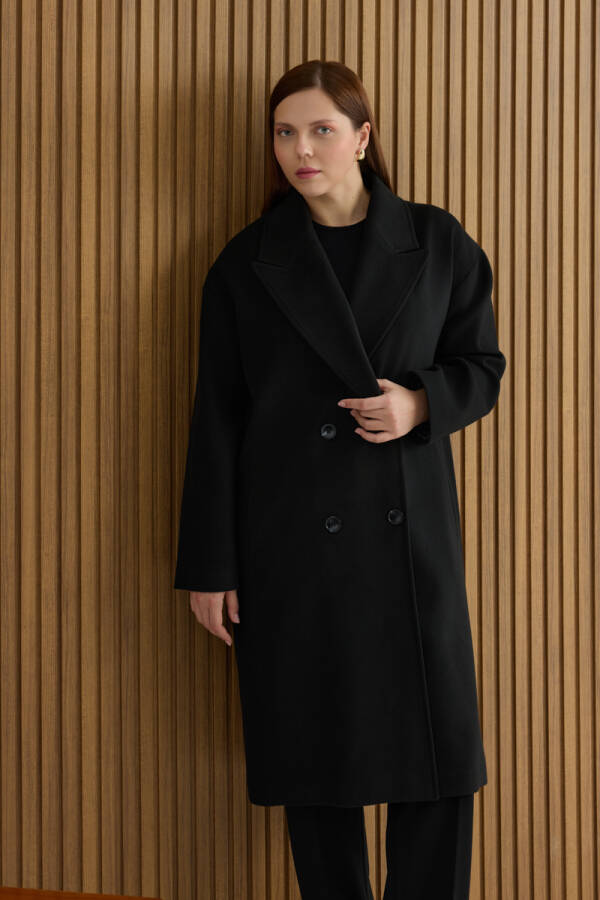 Siyah Kruvaze Kapama Manto - Aker