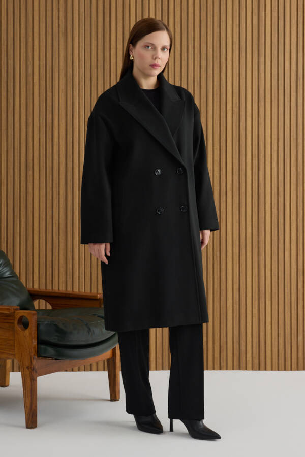 Siyah Kruvaze Kapama Manto - 4