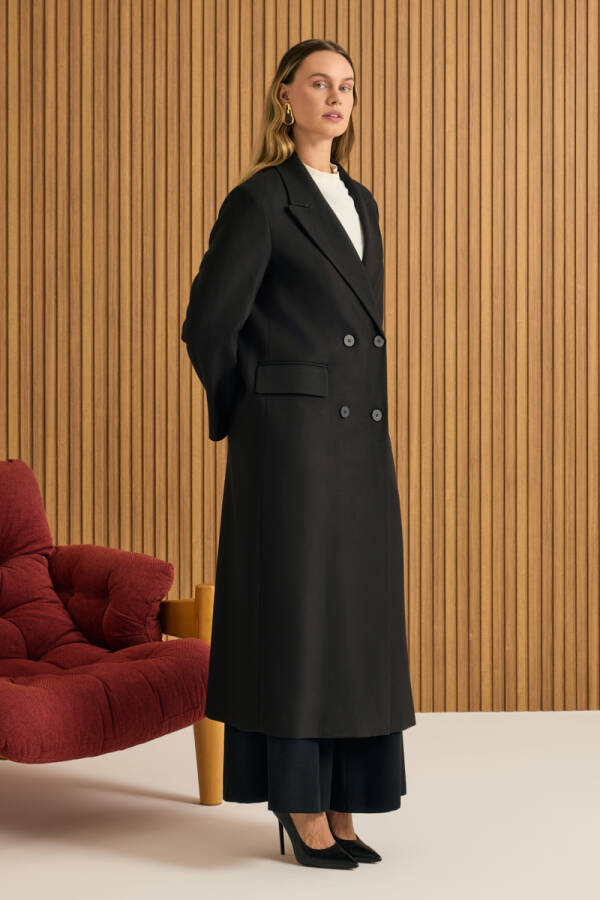 Siyah Kruvaze Kapama Pardösü - 2