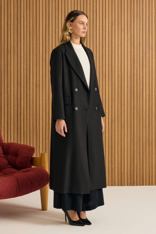 Siyah Kruvaze Kapama Pardösü - 4