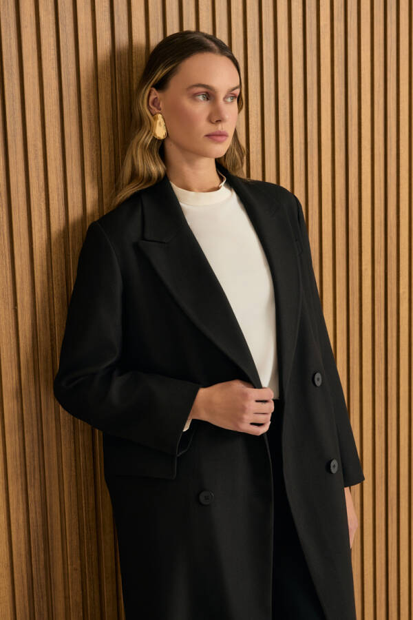 Siyah Kruvaze Kapama Pardösü - 5