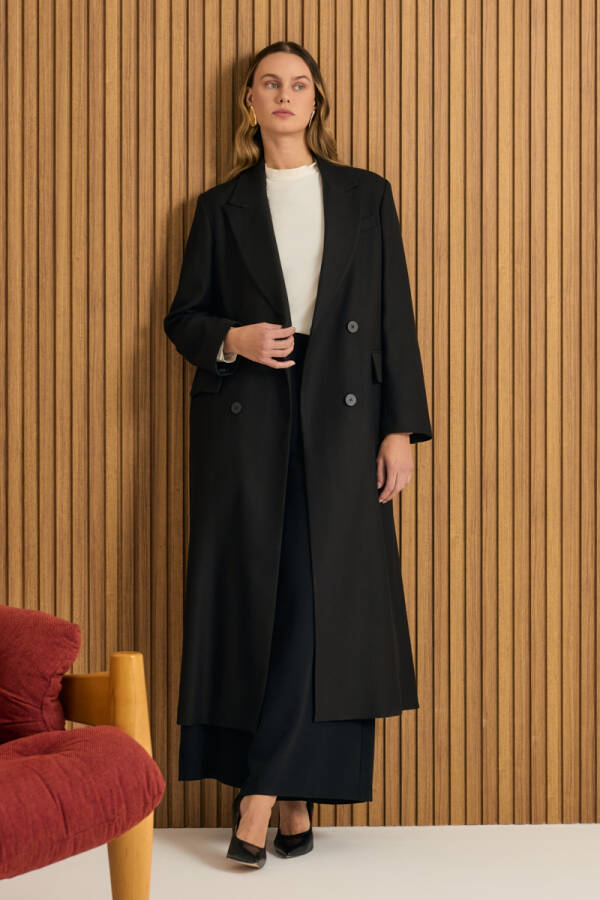 Siyah Kruvaze Kapama Pardösü - 1