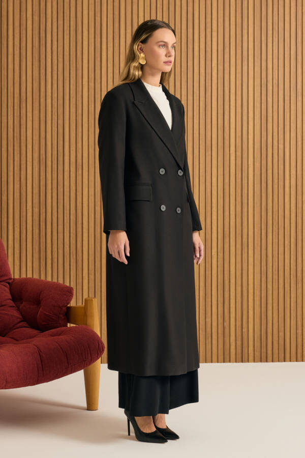 Siyah Kruvaze Kapama Pardösü - 3