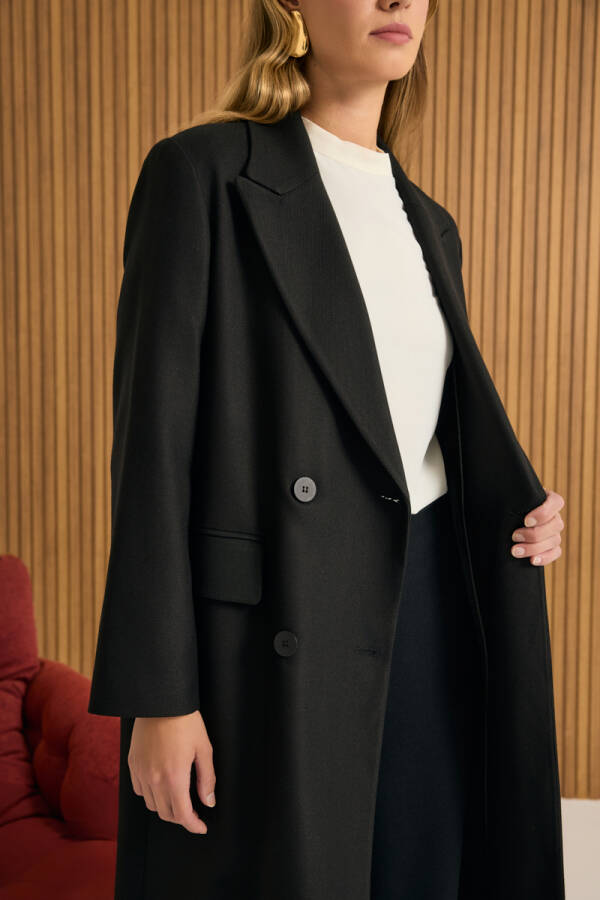 Siyah Kruvaze Kapama Pardösü - 6