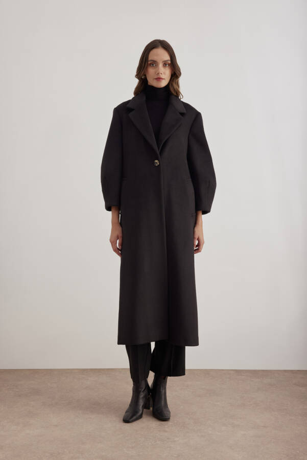 Siyah Kruvaze Kapamalı Pens Detaylı Manto - Aker (1)