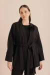 Siyah Kumaş Broşlu Kimono - 1