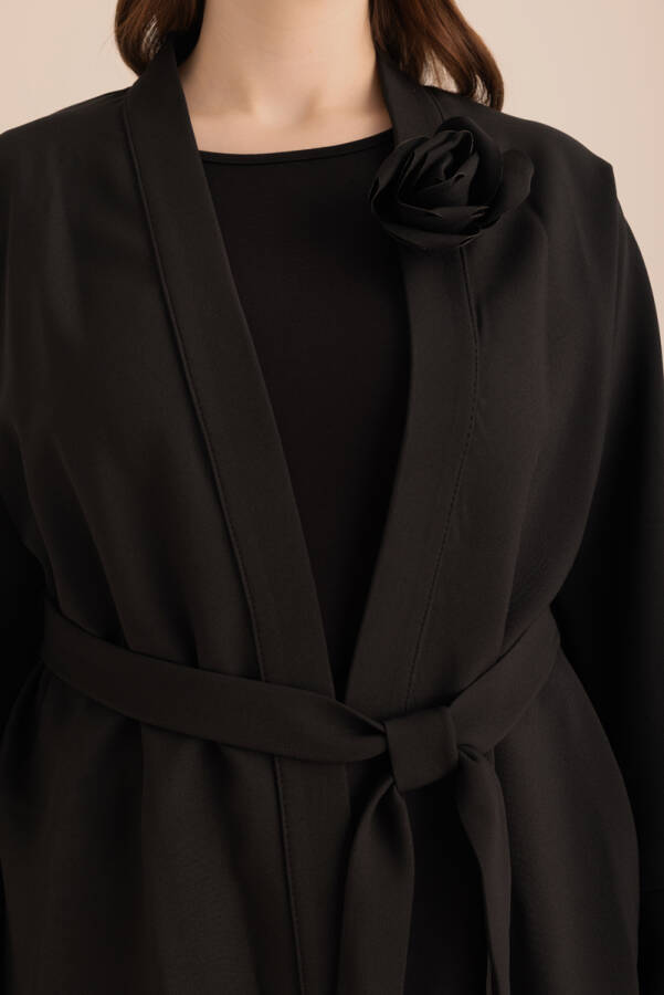 Siyah Kumaş Broşlu Kimono - 3